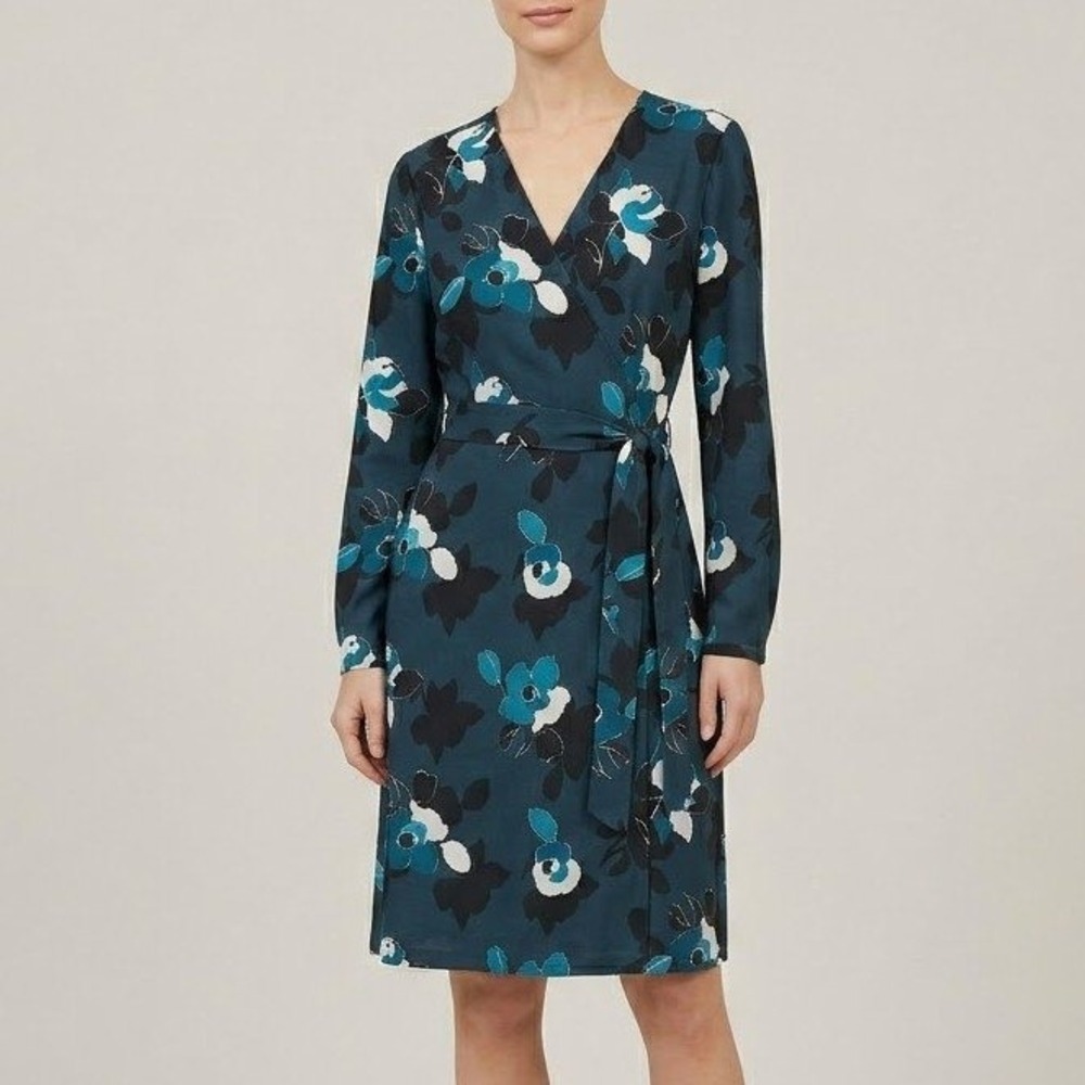 Banana Republic Faux Wrap‎ Dress Womens 0 Teal Modest Office Dark Academia Work